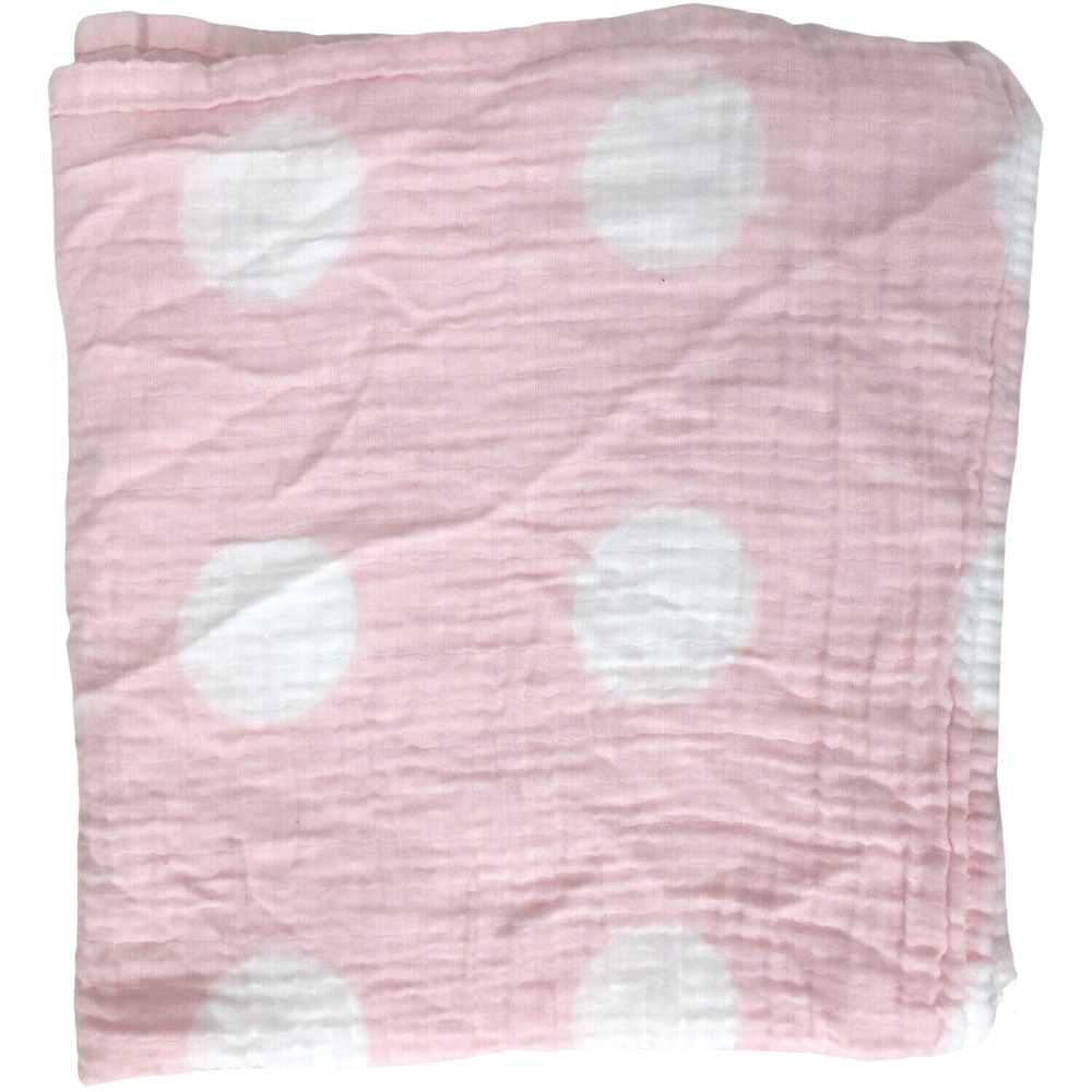 Cloud Island Pink White Big Polka Dot Muslin Swaddle Blanket Lightweight Girl